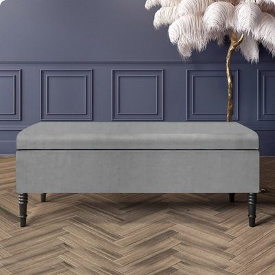 Paris Plain Ottoman Storage Bench - Plush Velvet Shoe Bench - Upholstered Footstool with Storage