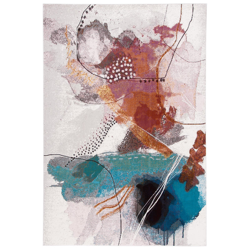 Papillon Abstract Gray/Blue/Pink Area Rug, Rectangle 8' x 10'