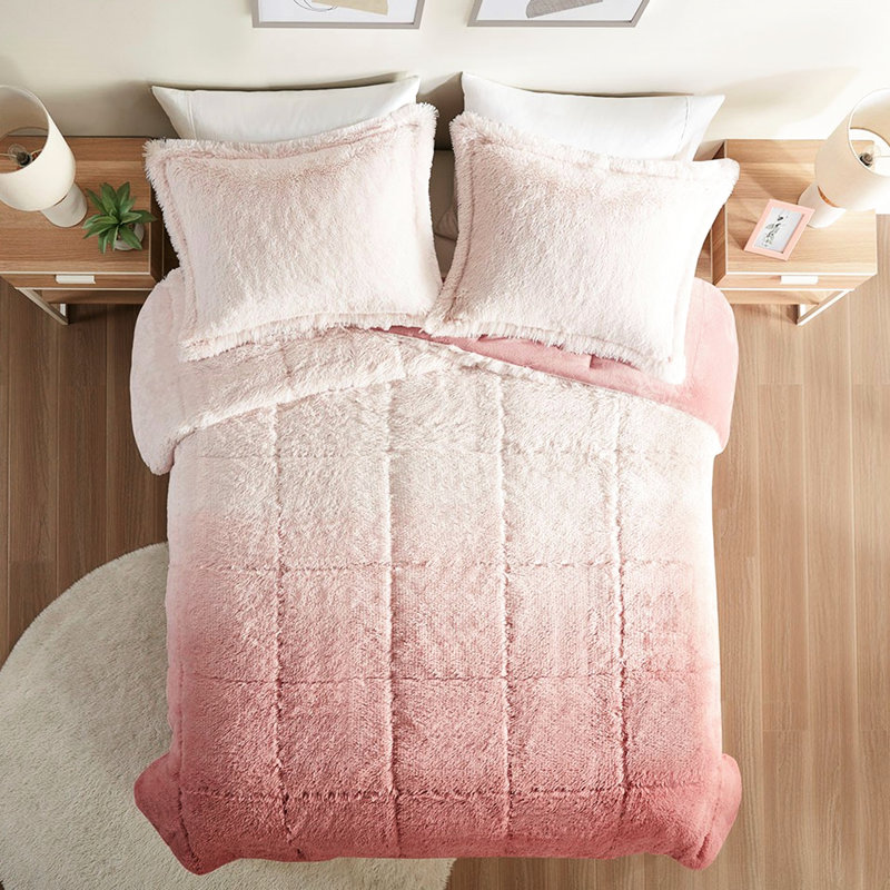 Édredon Blush - très grand / très grand, fourrure à poils longs ombrée, ombre en fausse fourrure très chaude et douce, chaud, lavable à la machine