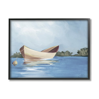 Bateau flottant sur un lac sur bois par Liz Jardine, peinture