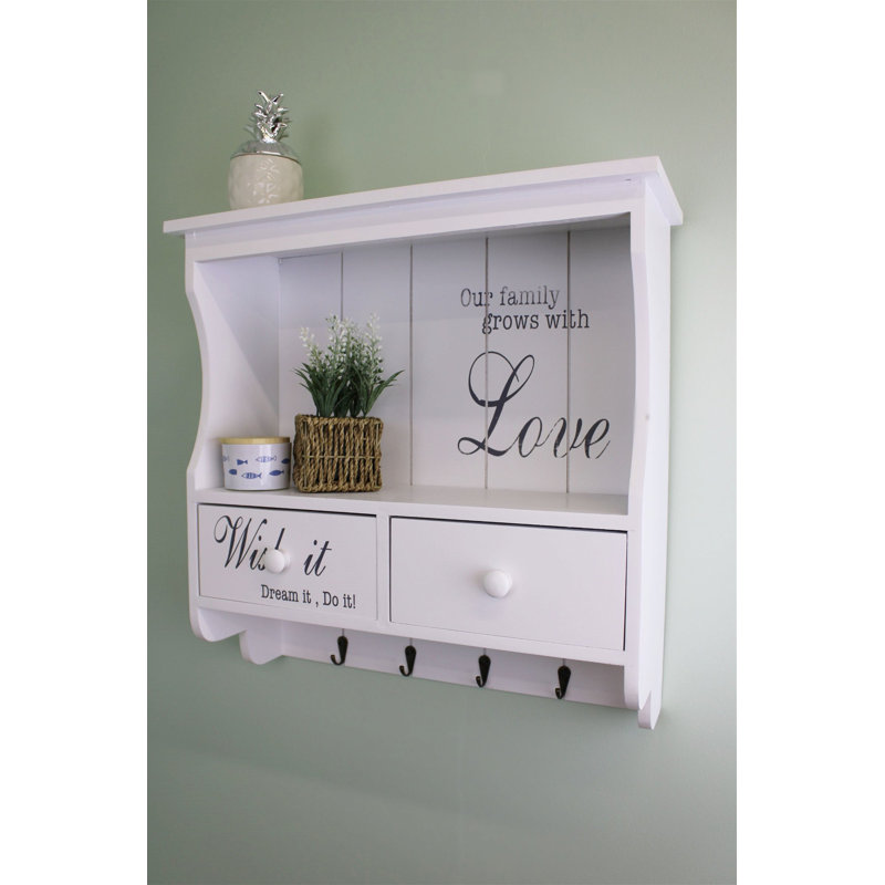 Schaaf Beech Solid Wood Floating Shelf with Hooks