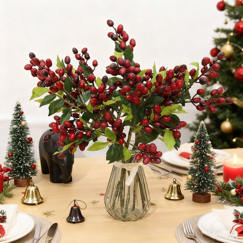 5 branches de baies simulées, baies rouges simulées, décoration de Noël, décoration de centre de table de mariage, cadeaux pour la maison, cadeaux des Fêtes