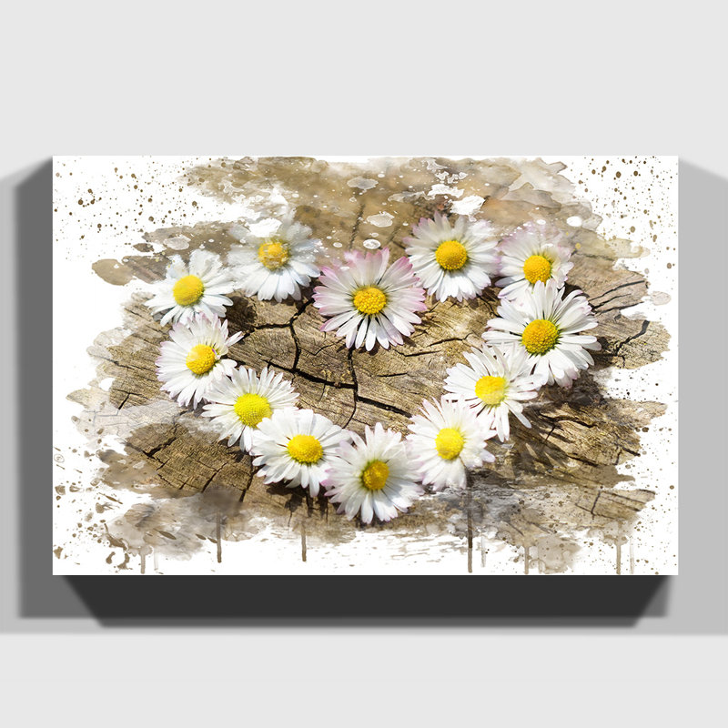 Flower White Daisy Heart Chain - Wall Art, 35cm H x 50cm W, Wrapped Canvas