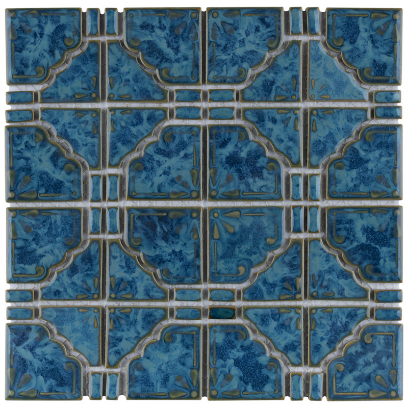 Moonbeam Porcelain Grid Mosaic Wall & Floor Tile, Pacific Blue