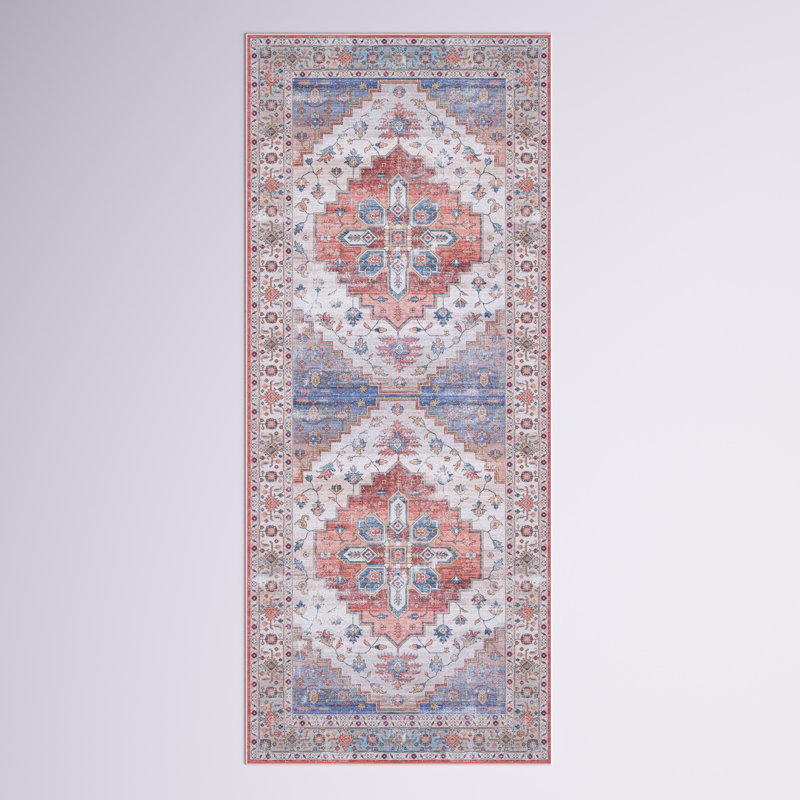 Tapis beige / bleu Allana, Tapis de couloir 2 pi 6 po x 8 pi