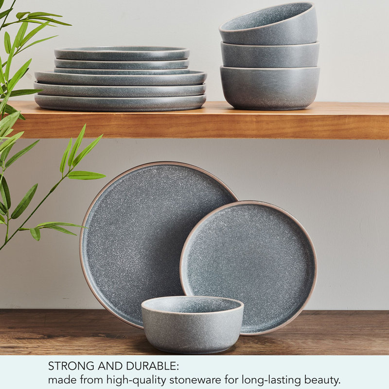 Gray Variegated Glaze Ceramic Dinnerware Set, Service for 4