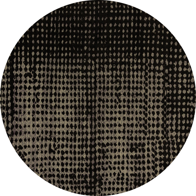 Tapis oriental brun / noir en laine et polyester tissé à la machine Zilynn, Rond 4 pi