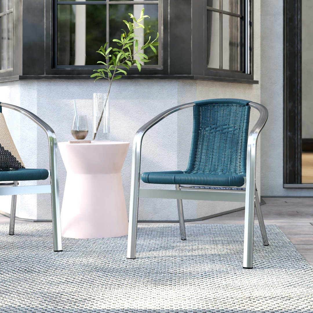 Herdon Aluminum Outdoor Stacking Dining Armchair (Set of 2) Dovecove 