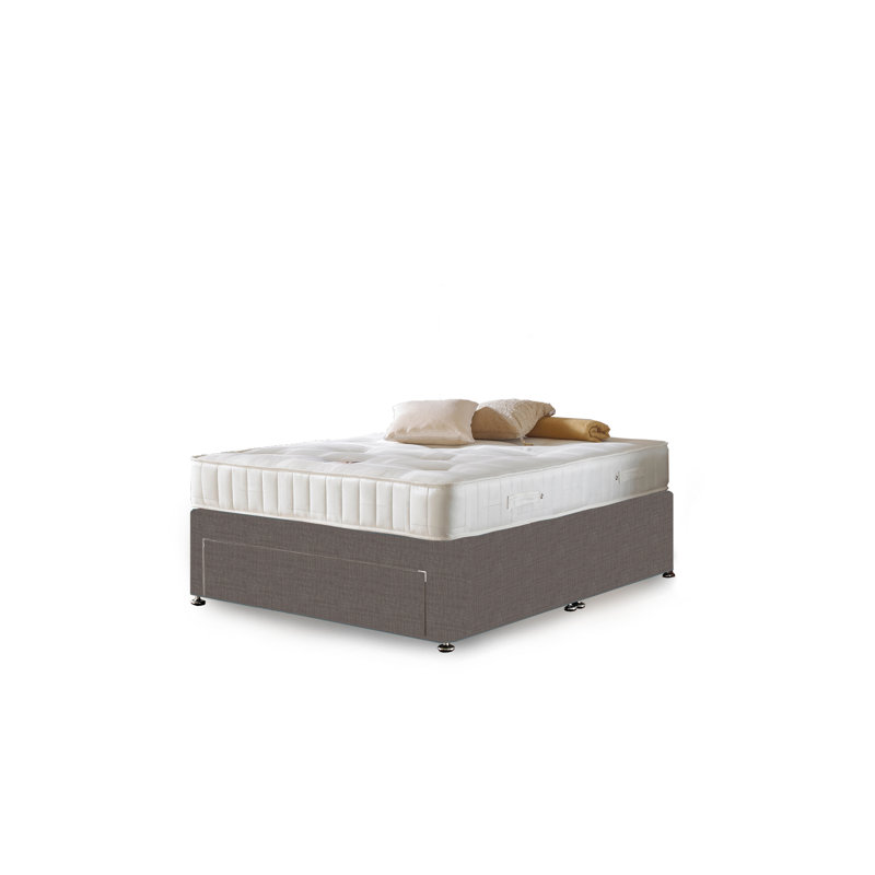 Asia Upholstered Divan Bed with Mattress, Slate Grey Linen, Small Single, 2 Drawers