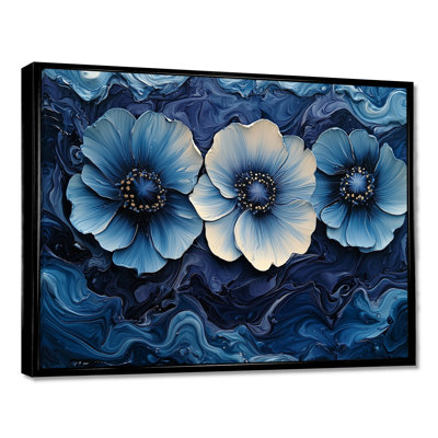 «Aqua Blue Poppies Dreamscape At Night I», art mural coquelicots
