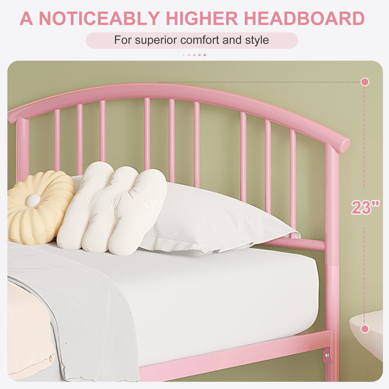 Twin Bed Frame Metal Platform Bed Frame with Headboard & Footboard,  Mattress Foundation ,No Box Spring Needed, Twin, Pink