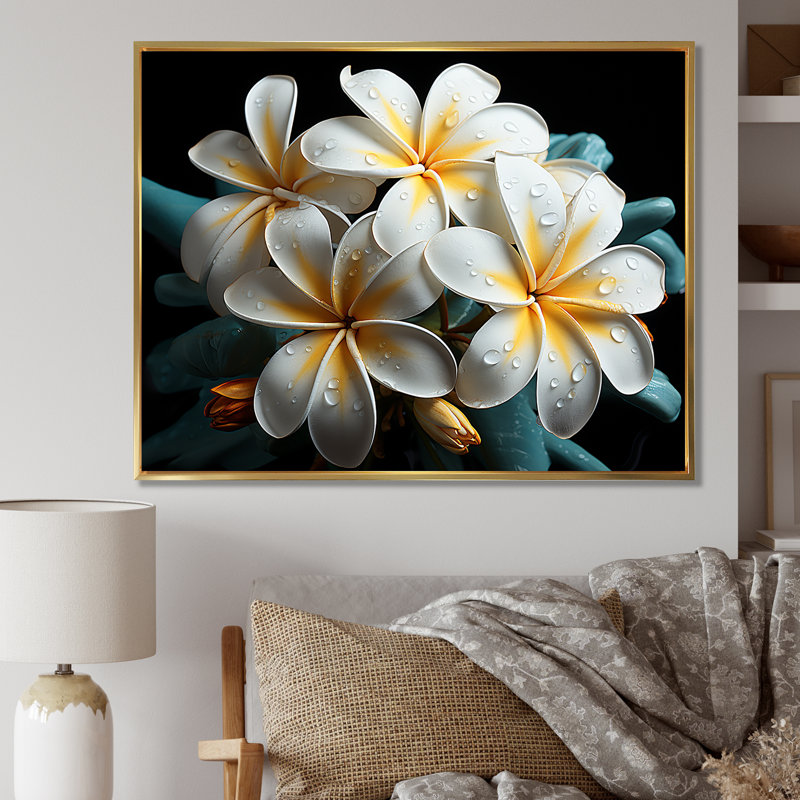 Plumeria charmante élégance II sur toile, H 16 po x l 32 po x P 1 po, Cadre flottant doré