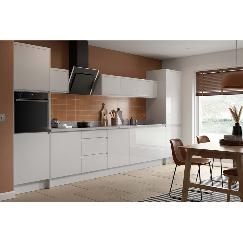 Kitchen Kit Flatpack J Pull Gloss Base Unit, 87cm H x 30cm W x 57cm D, Light Grey
