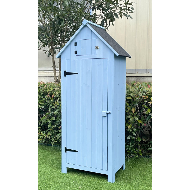 Blue Fir Wood Outdoor Storage Shed with Shelving