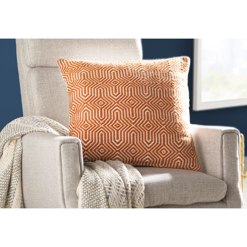 Orange and Ivory Geometric Embroidered Square Pillow Cover