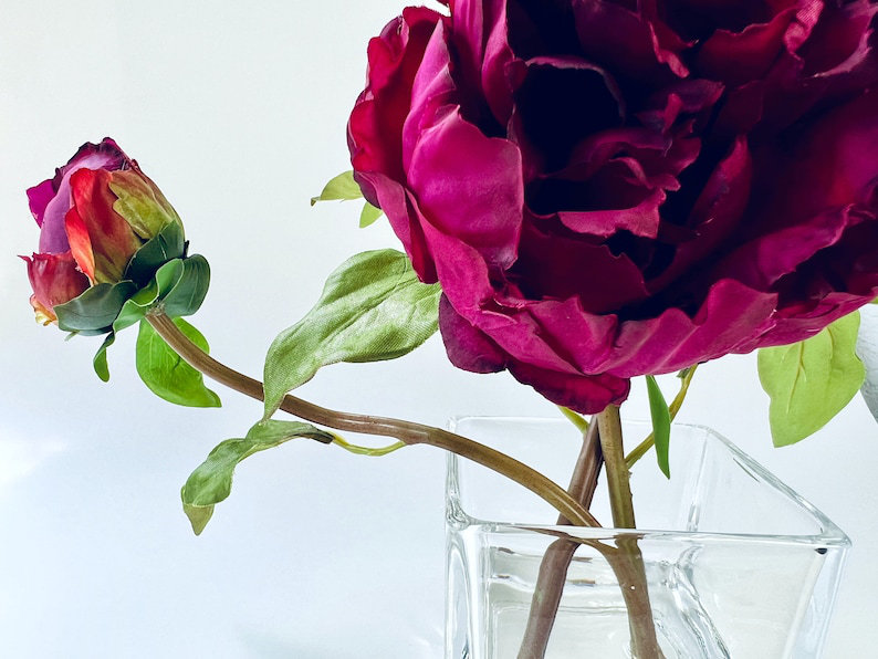 Silk Peony Faux Floral in Vase, Fuchsia Pink