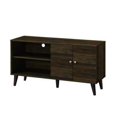 Meuble télé en noyer avec rangement ouvert et armoire, pour téléviseurs de 50 à 59 po