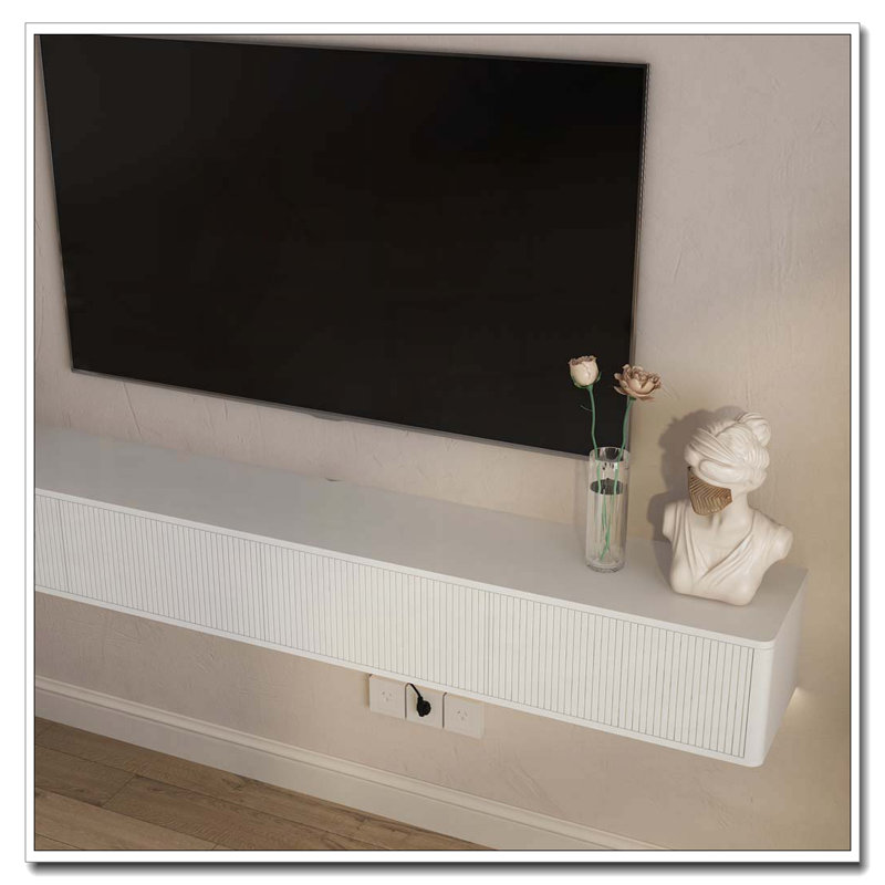 Meuble télé flottant fixé au mur avec 16 DEL de couleur, Blanc - 78,74