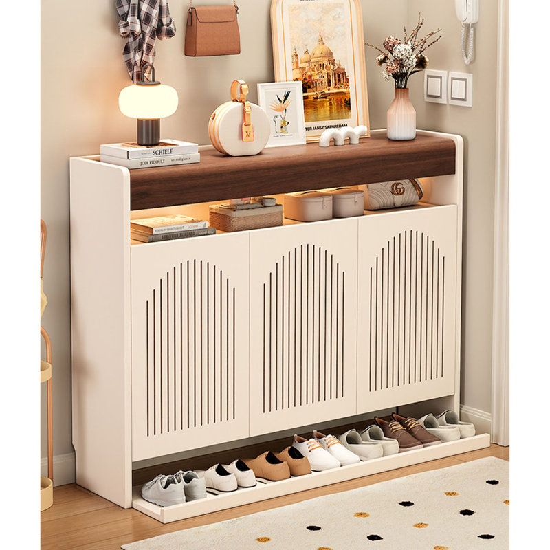 Range-chaussures autoportant à lattes ventilées en bois d'ingénierie avec rangement pour chaussures