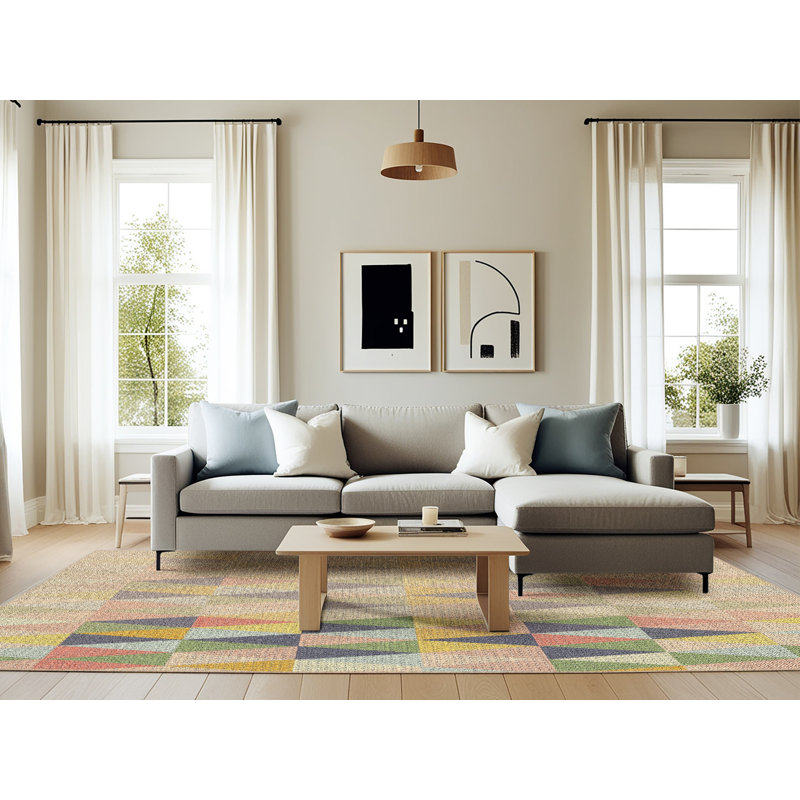 Tapis gris/crème à motifs, Rectangle 6 pi x 9 pi