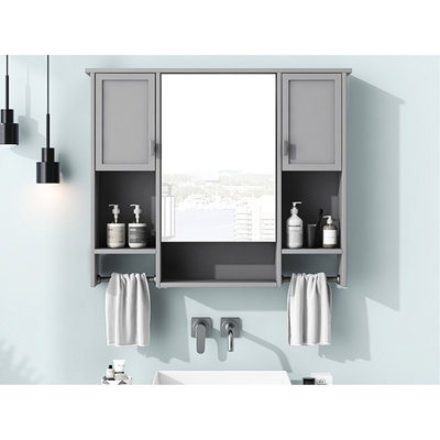 Wall Mounted Mirror Cabinet For Bathroom - 35'' X 28'' Ample Storage Grey Spacious