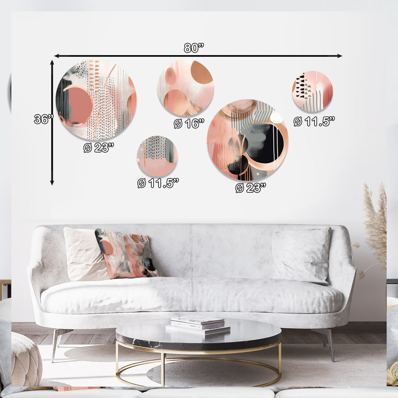 Décoration murale transitionnelle en métal rose et lignes dorées décoratives