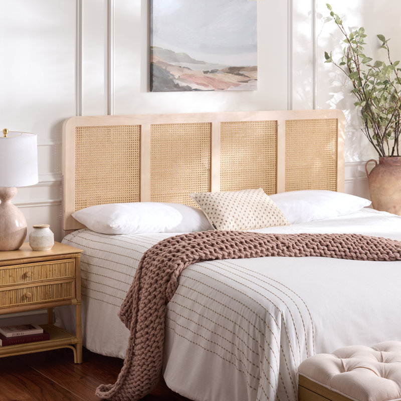 Elara Panel Rattan Headbord, King, White Washed