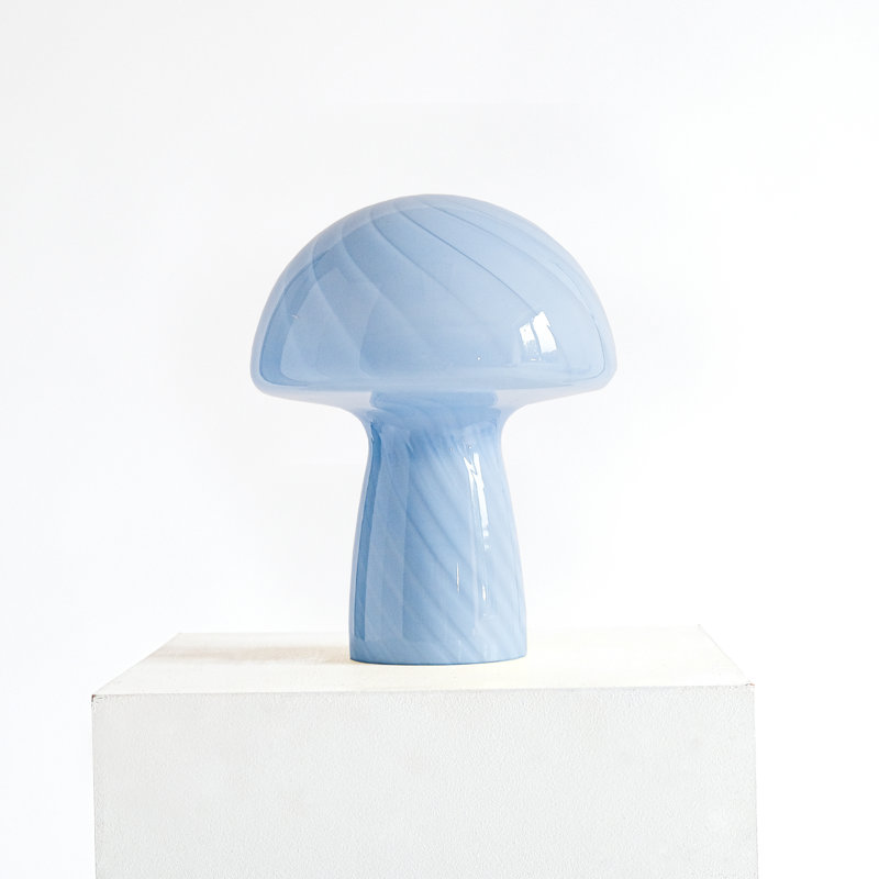 Glass Mushroom Table Lamp, Petite Close Top Jade Stripes, Blue, Blue