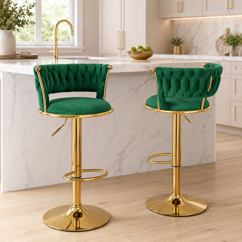 Swivel Upholstered Counter Stool with Metal Frame, Green