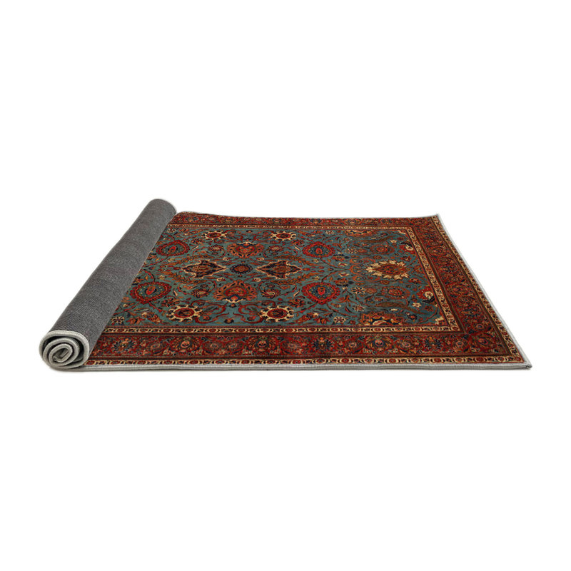 Tapis décoratif floral rouge/bleu sameeha, Rond 6 pi