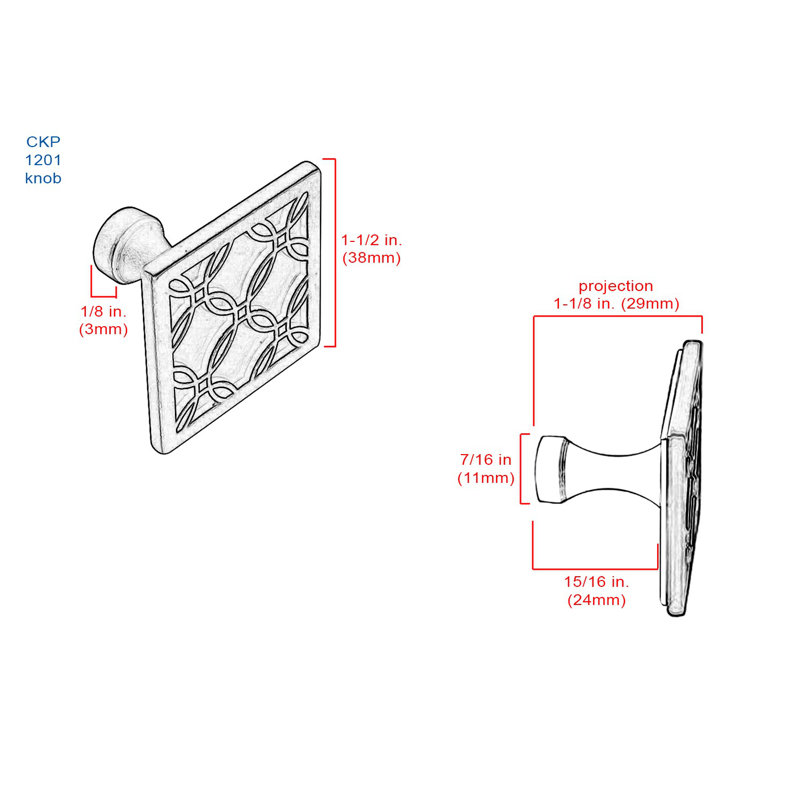 Radial 1 7/16 Square Knob