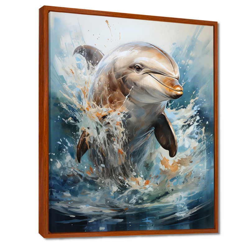 Dolphin Elegance - Art mural dauphin, H 20 po x l 12 po x P 1 po, Cadre flottant brun