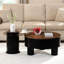Table basse gigogne ronde de 2, plastique noir avec tiroir de rangement pour le salon, petits espaces de conception peu encombrants, éléments spéciaux, structure, utilisations multiples dans la maison, tiroir, table, design,