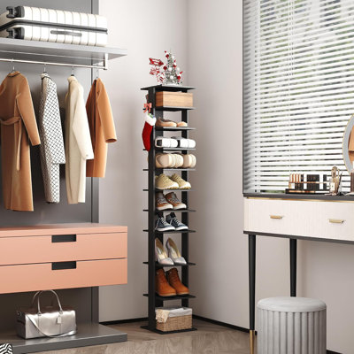 Étagère à chaussures verticale en bois à 10 niveaux avec tablette supérieure Bridgeview