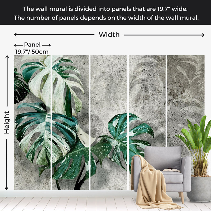 Papier peint botanique - Monstera moderne, L 68 po x l 98 po