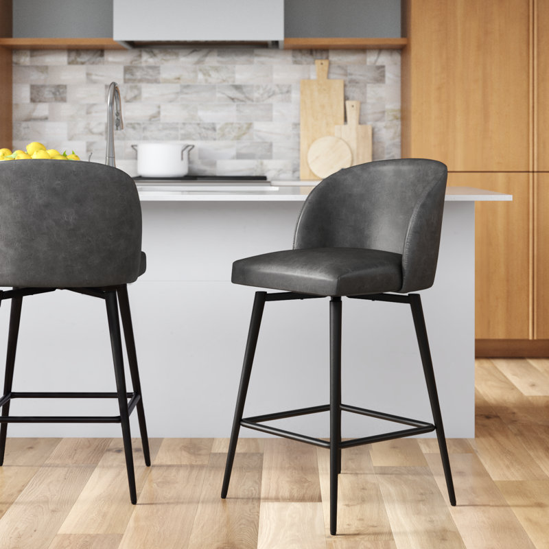 Benedit Swivel Counter & Bar Stool, Retro Grey Pebbled Faux Leather, Counter Stool (27" Seat Height)
