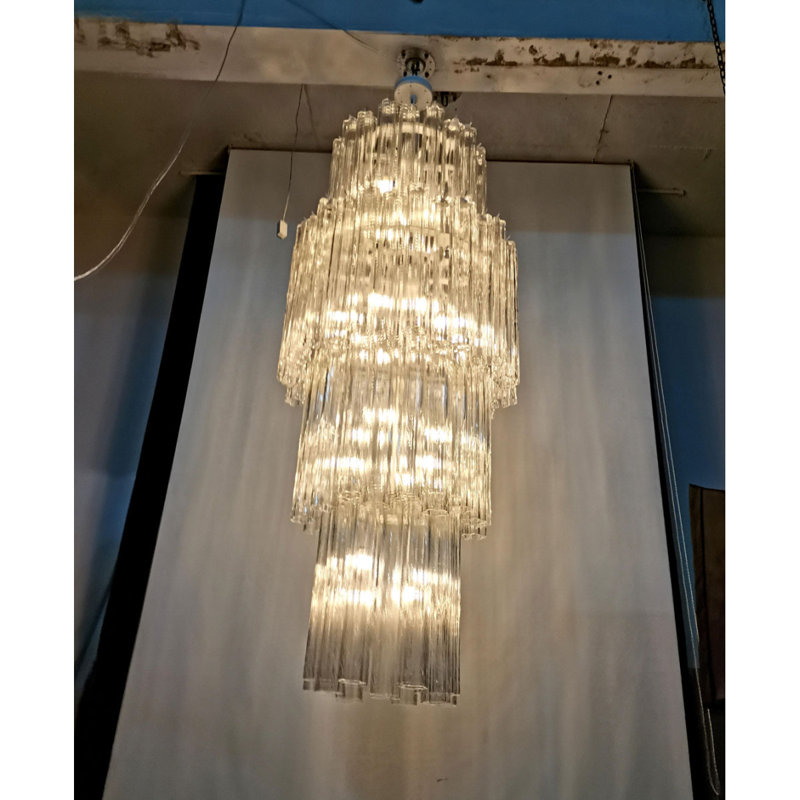 Lustre Grand Tronchi Mizrahi, Verre transparent et lisse, 18 po de largeur x 48 po de hauteur, Nickel poli