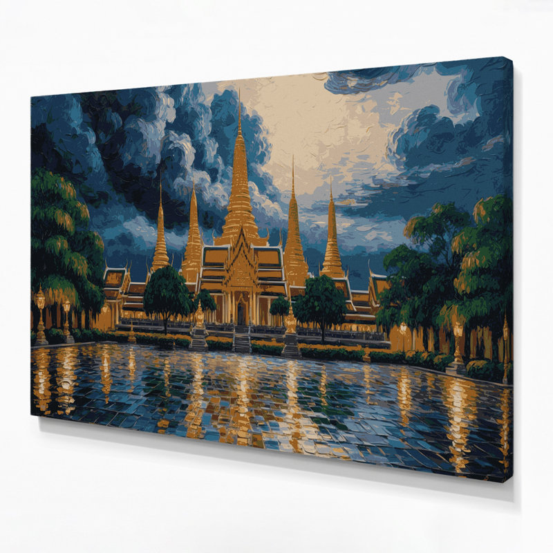 Art mural bleu sur toile, cités, villes, Thaïlande, H 11 po x l 14 po