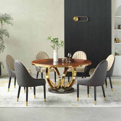 Galaxy 5 - Pieces Round 51"Dining Set with Beige Chairs