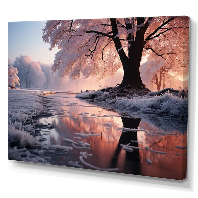 Paysage d'hiver matin givré I - impression, H 16 po x l 32 po x P 1 po, Toile tendue