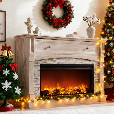 52" Farmhouse Electric Fireplace With Open Cubby & Mantel