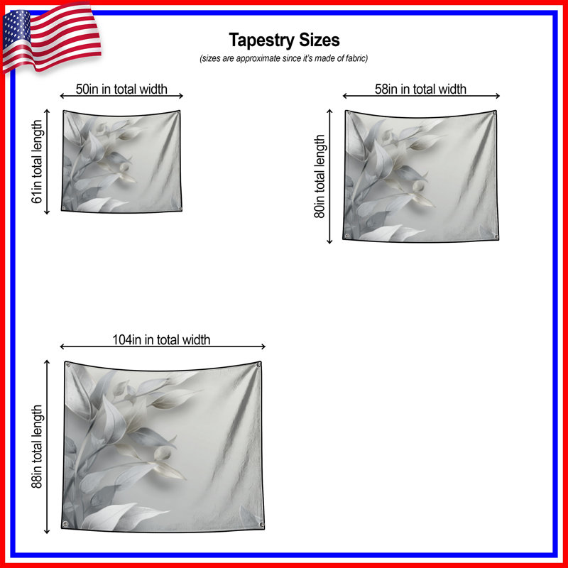 Tapisserie murale «Silver Leaf», 68in H x80in W with 4 Grommets