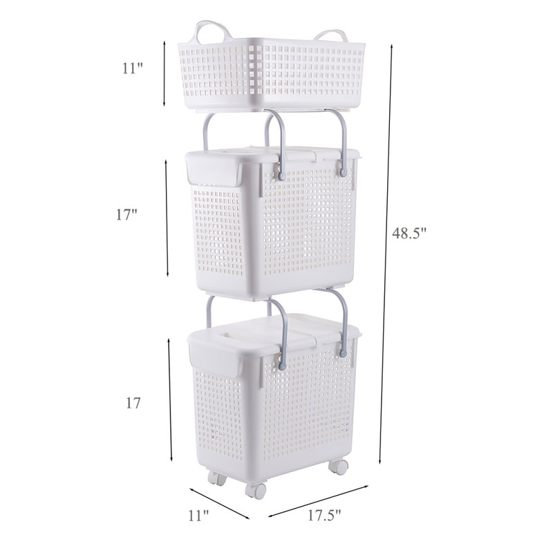 Plastic Rolling Laundry Hamper with Handles, 48.5" H x 17.5" W x 11" D