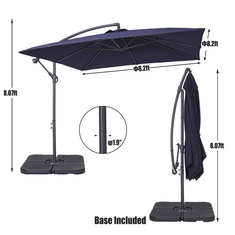 Brennan 98.4'' Cantilever Umbrella Square Patio Offset Umbrella with Weight Base, Navy BLue