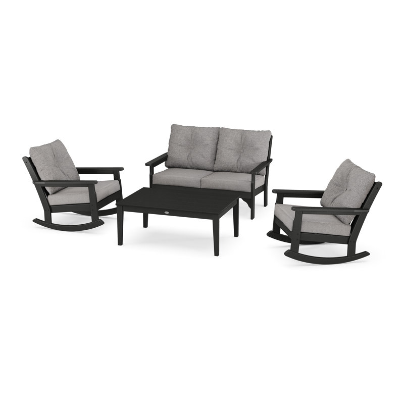 Ensemble de chaises berçantes 4 pièces Vineyard, Noir, Tweed usé