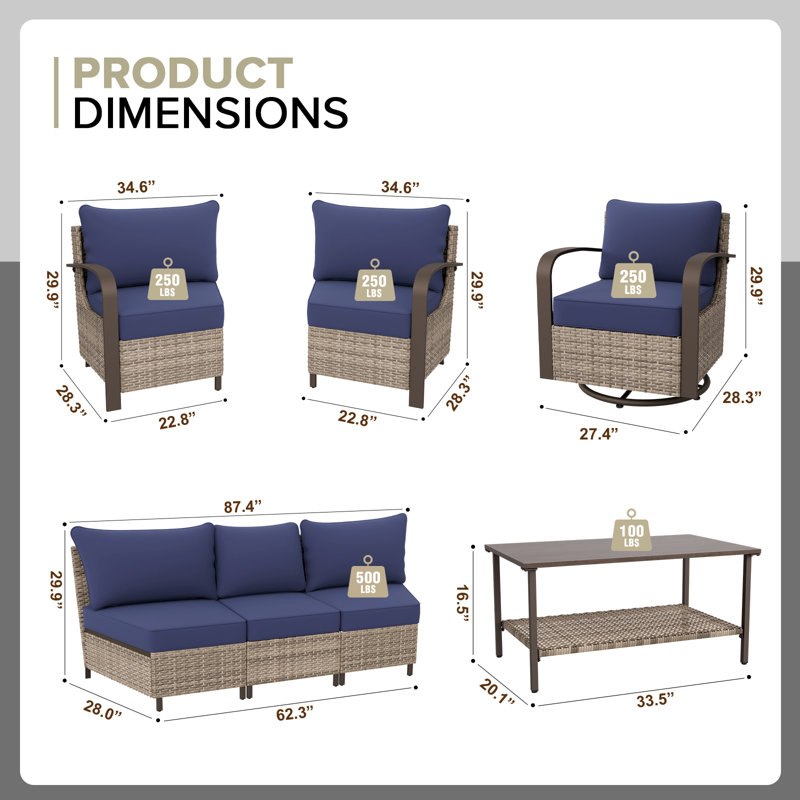 Ensemble de conversation pour 7 personnes, Bleu