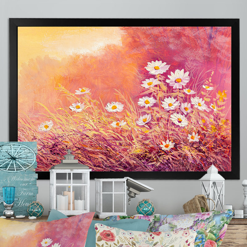 «Abstract White Marguerite Daisy», reproduction sur toile flottante, Cadre photo noir, H 8 po x l 12 po x P 1 po