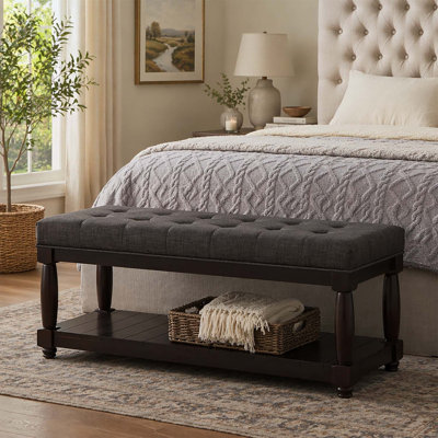 Upholstered Bench with Storage Shelf