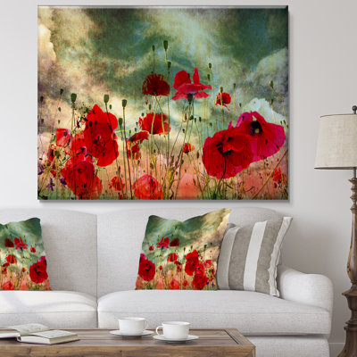 Wild Wild Poppy Flowers in Sky - Art mural floral en bois