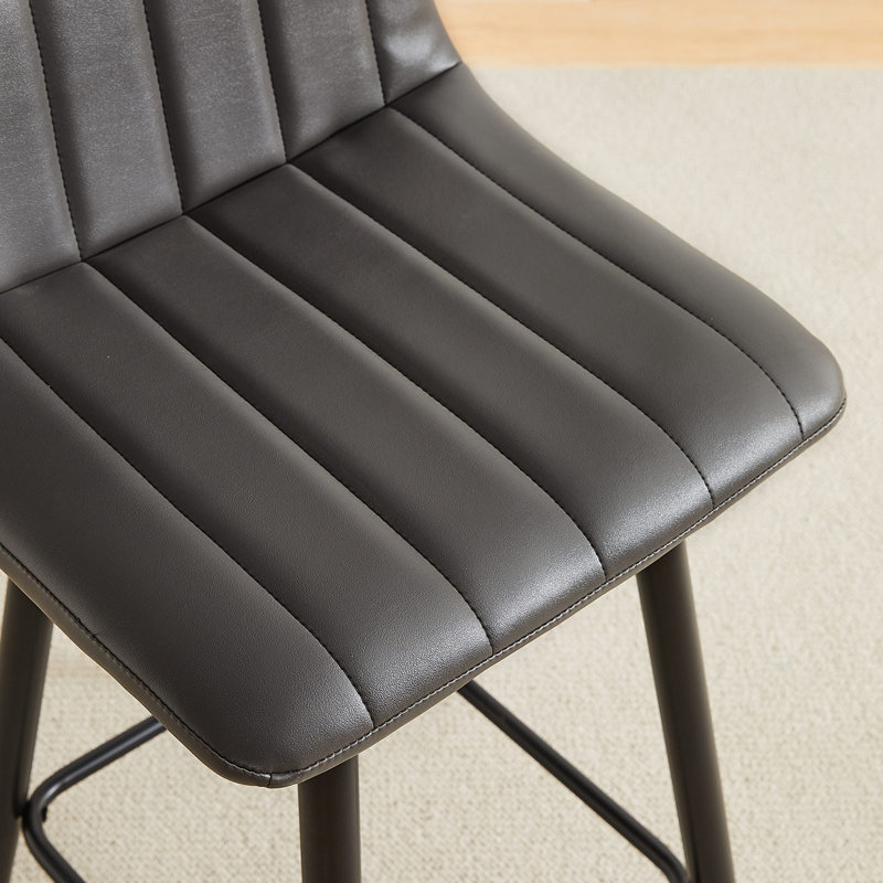Upholstered Counter Stool with Metal Frame, Grey